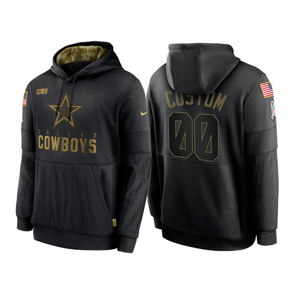 Men's Dallas Cowboys Customized 2020 Black Salute To Service Sideline Performance Pullover NFL Hoodie (Check description if you want Women or Youth size)